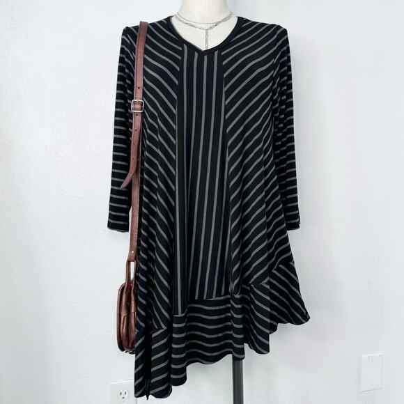 Fairy Grunge Striped Asymmetrical Tunic Dress Flowy Witchy Size Large Comfy USA - Picture 1 of 6